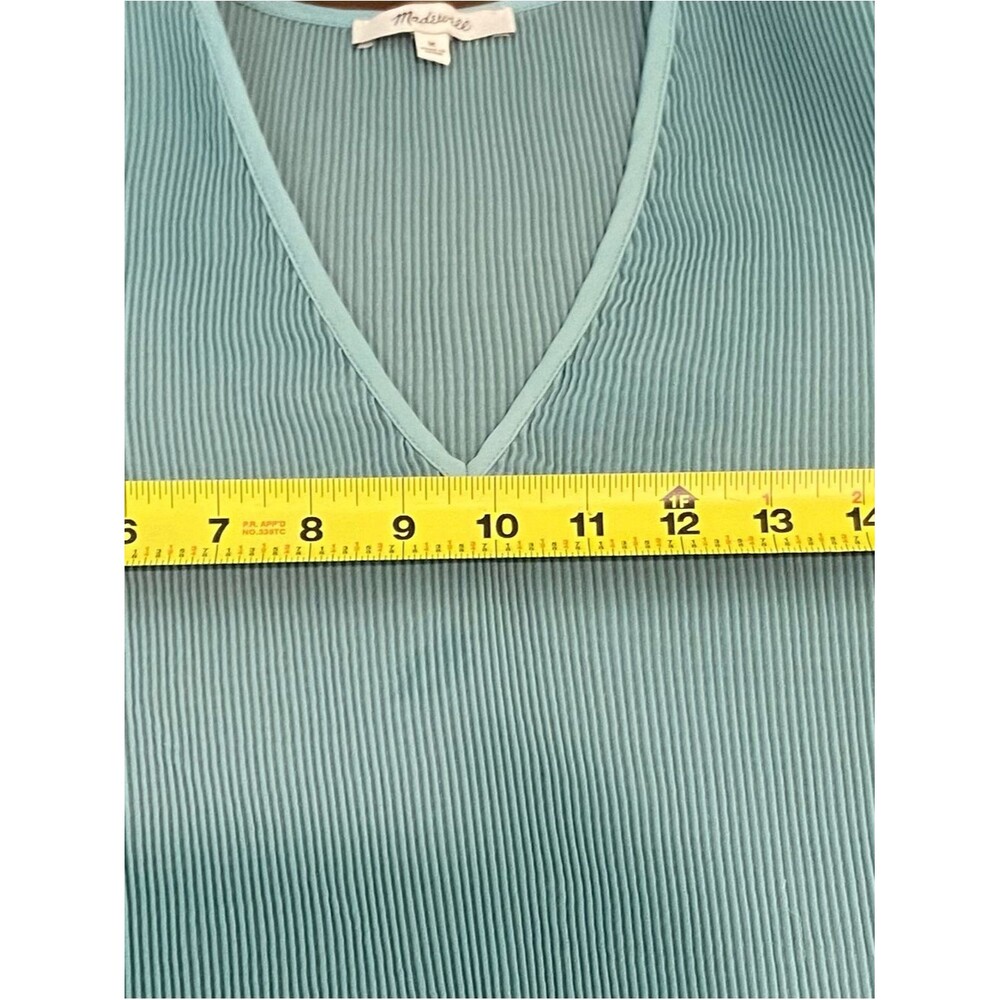 Madewell Womens Teal Pleated V-Neck Long Sleeve Blouse Flare Sleeve Elegant - Picture 14 of 16